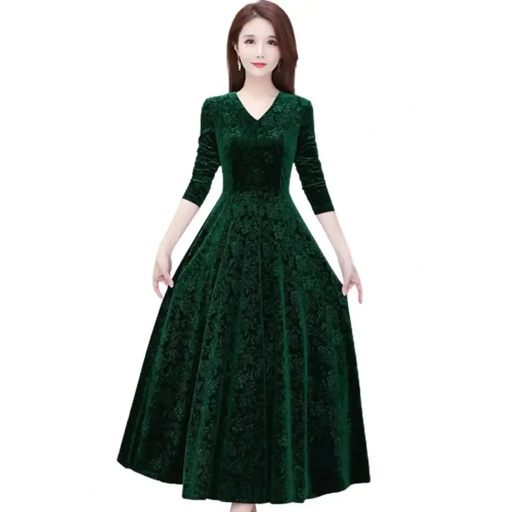 Women's Dress Floral Pattern V Neck Robe Spring Elegant Long Dresses Women Fashion Vestidos for Evening Dresses