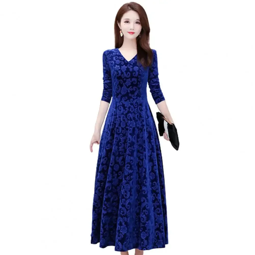 Women's Dress Floral Pattern V Neck Robe Spring Elegant Long Dresses Women Fashion Vestidos for Evening Dresses