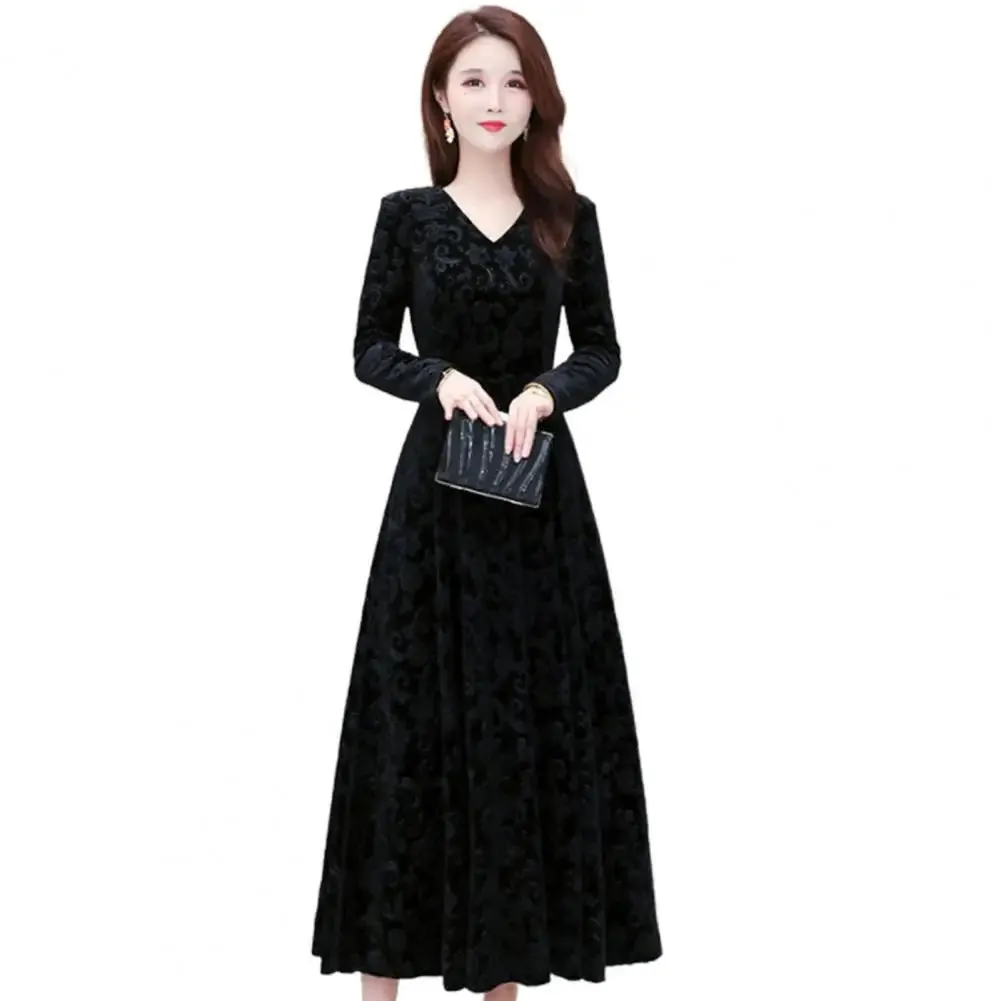 Women's Dress Floral Pattern V Neck Robe Spring Elegant Long Dresses Women Fashion Vestidos for Evening Dresses