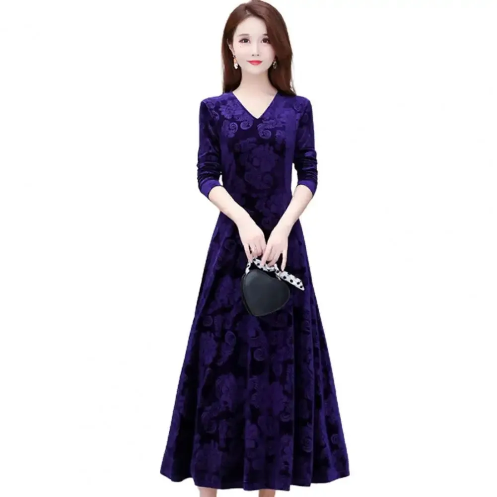 Women's Dress Floral Pattern V Neck Robe Spring Elegant Long Dresses Women Fashion Vestidos for Evening Dresses