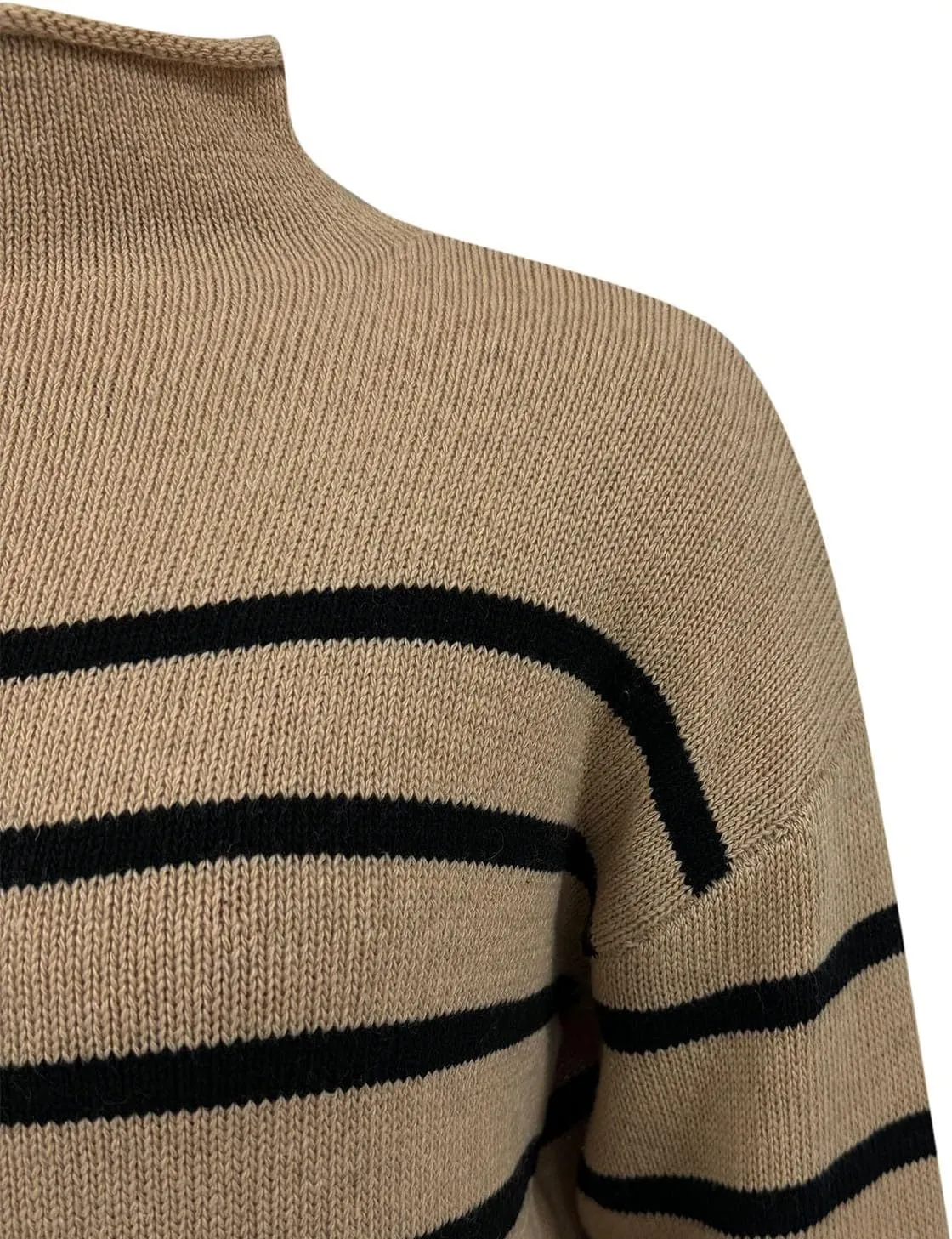 Womens Dresses Fall 2024 Rib Cotton Knit Striped Casual Sweater Dress High Neck Loose Long Sleeve Bodycon Mini Dress