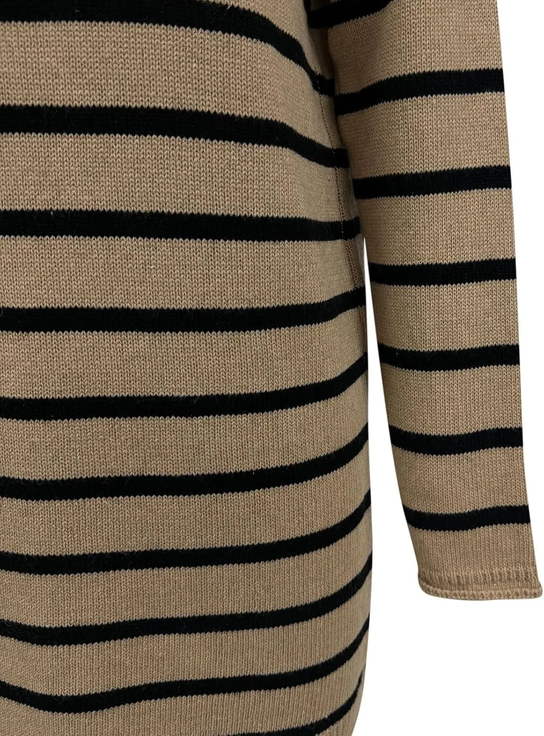 Womens Dresses Fall 2024 Rib Cotton Knit Striped Casual Sweater Dress High Neck Loose Long Sleeve Bodycon Mini Dress