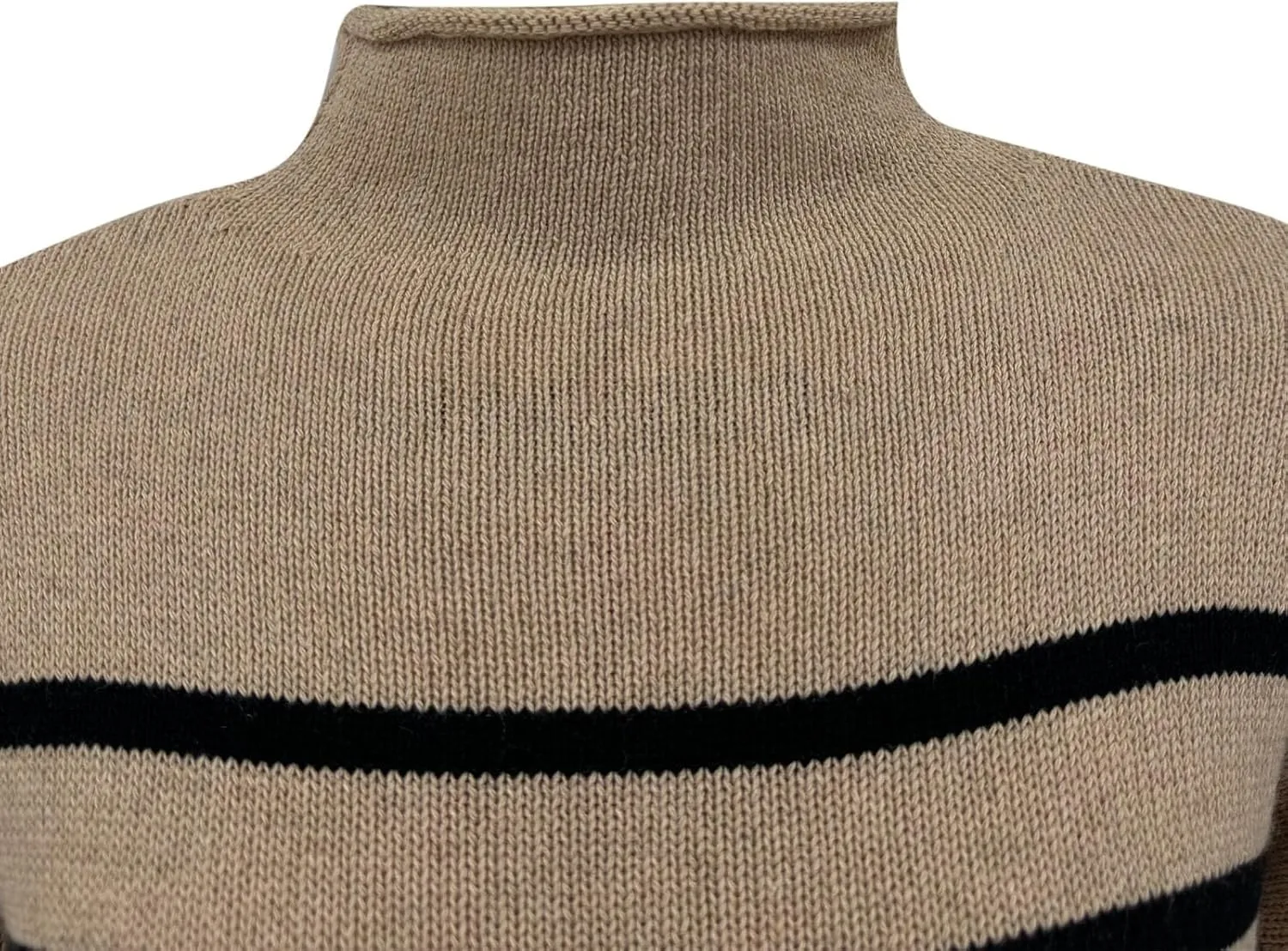 Womens Dresses Fall 2024 Rib Cotton Knit Striped Casual Sweater Dress High Neck Loose Long Sleeve Bodycon Mini Dress