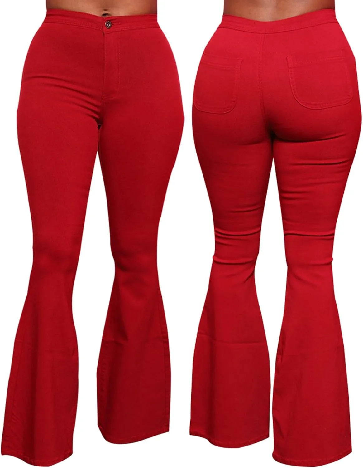 Women's Elastic Ripped Hole Classic Denim Bell Bottom Jeans