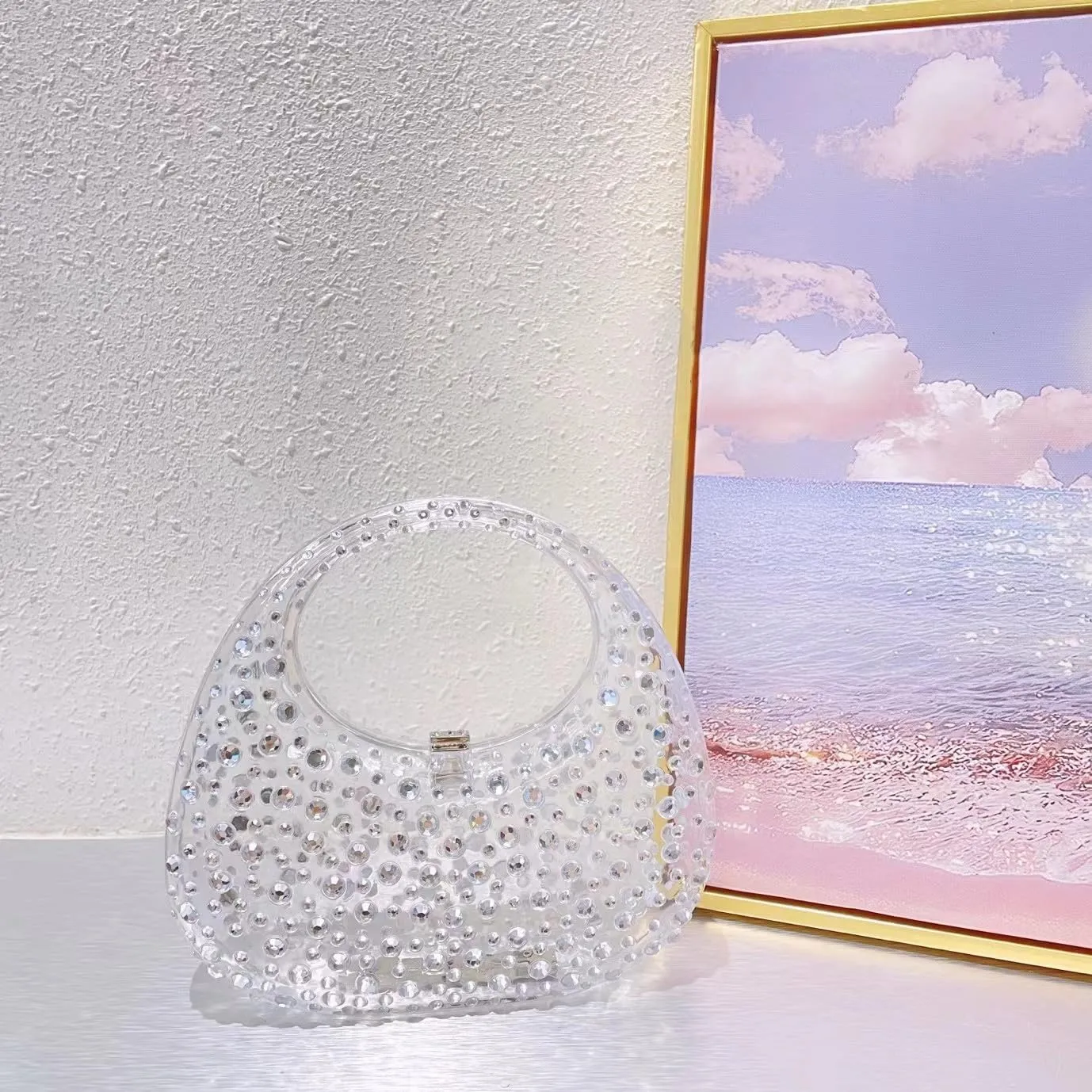 Women's Evening Bag Sparkly Rhinestone Clutch Purse Bling Acrylic Top-handle Bag for Women