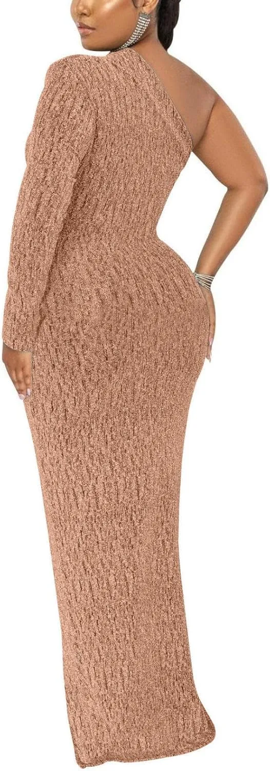 Women's Formal Dresses Elegant Long Sleeve Evening Party Dress Sexy One Shoulder High Split Cocktail Gowns