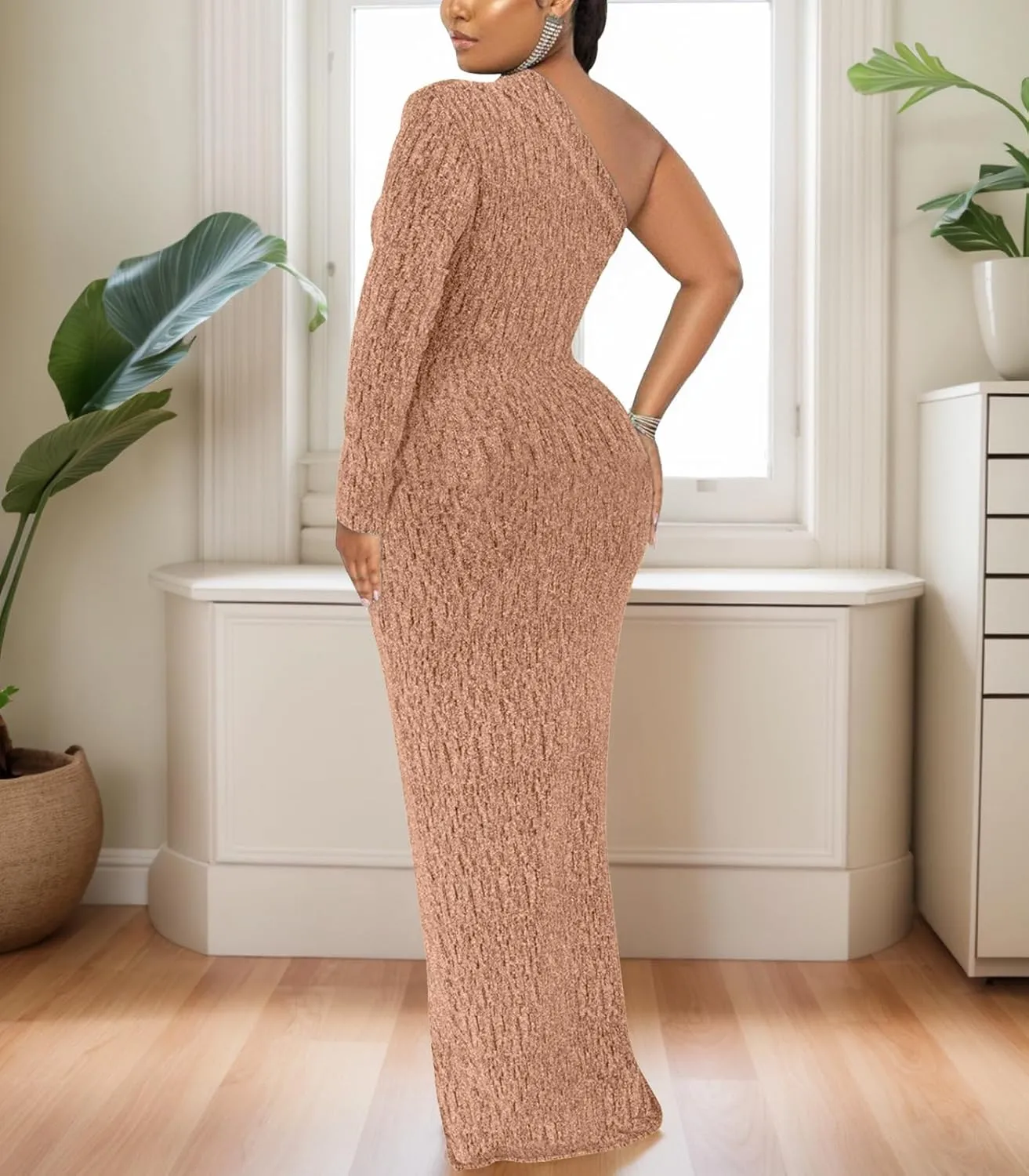 Women's Formal Dresses Elegant Long Sleeve Evening Party Dress Sexy One Shoulder High Split Cocktail Gowns