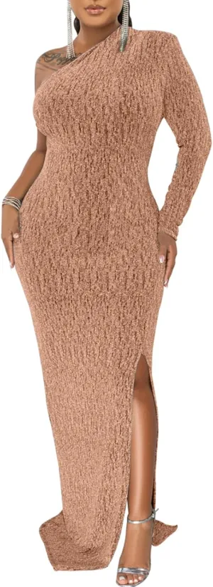 Women's Formal Dresses Elegant Long Sleeve Evening Party Dress Sexy One Shoulder High Split Cocktail Gowns