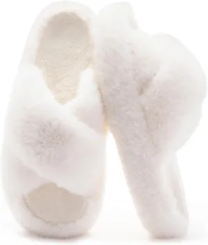 Women's Fuzzy Slippers House Slippers Memory Foam Bedroom Shoes Open Toe, Cross Band