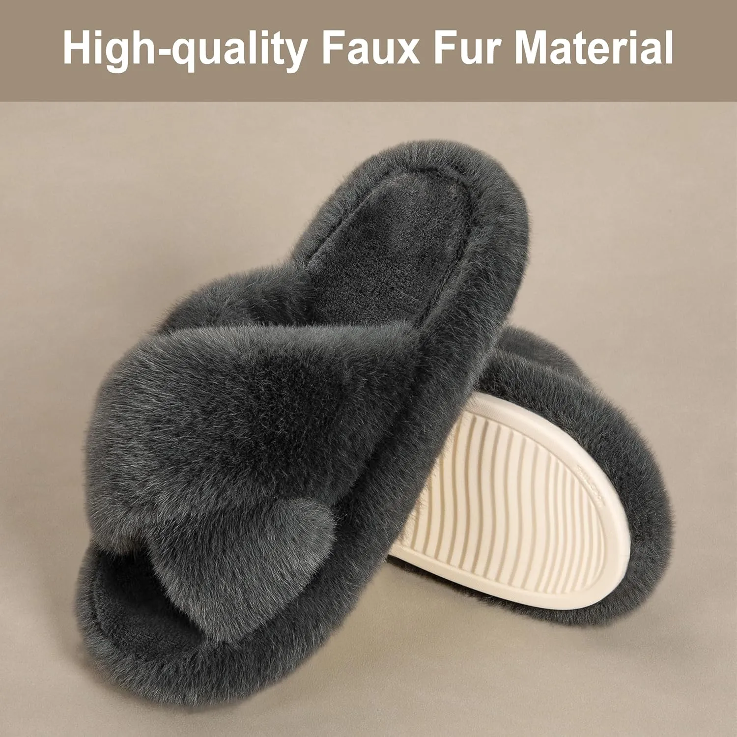 Women's Fuzzy Slippers Open Toe House Slippers Memery Foam Bedroom Slippers Cross Band Slippers for Indoor and Outdoor
