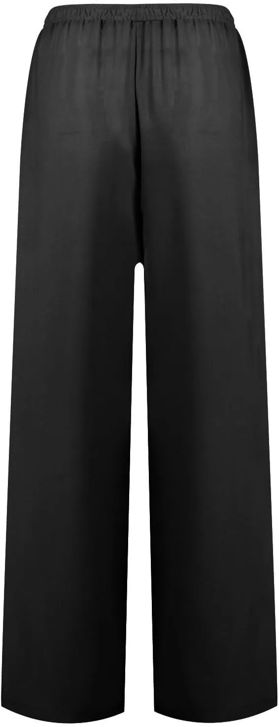 Womens Gauze Pants Cotton Linen Summer Flowy High Waisted Beach Palazzo Pants Lightweight Paperbag Pants with Pocket