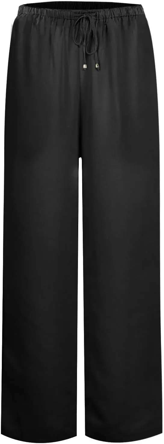Womens Gauze Pants Cotton Linen Summer Flowy High Waisted Beach Palazzo Pants Lightweight Paperbag Pants with Pocket