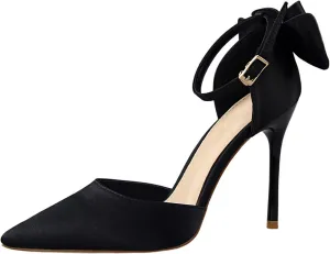 Womens High Heels Bow Back Strappy Wedding Dress Shoes Sexy Point Closed Toe Stiletto Sandals Ankle Strap D'Orsay Pumps