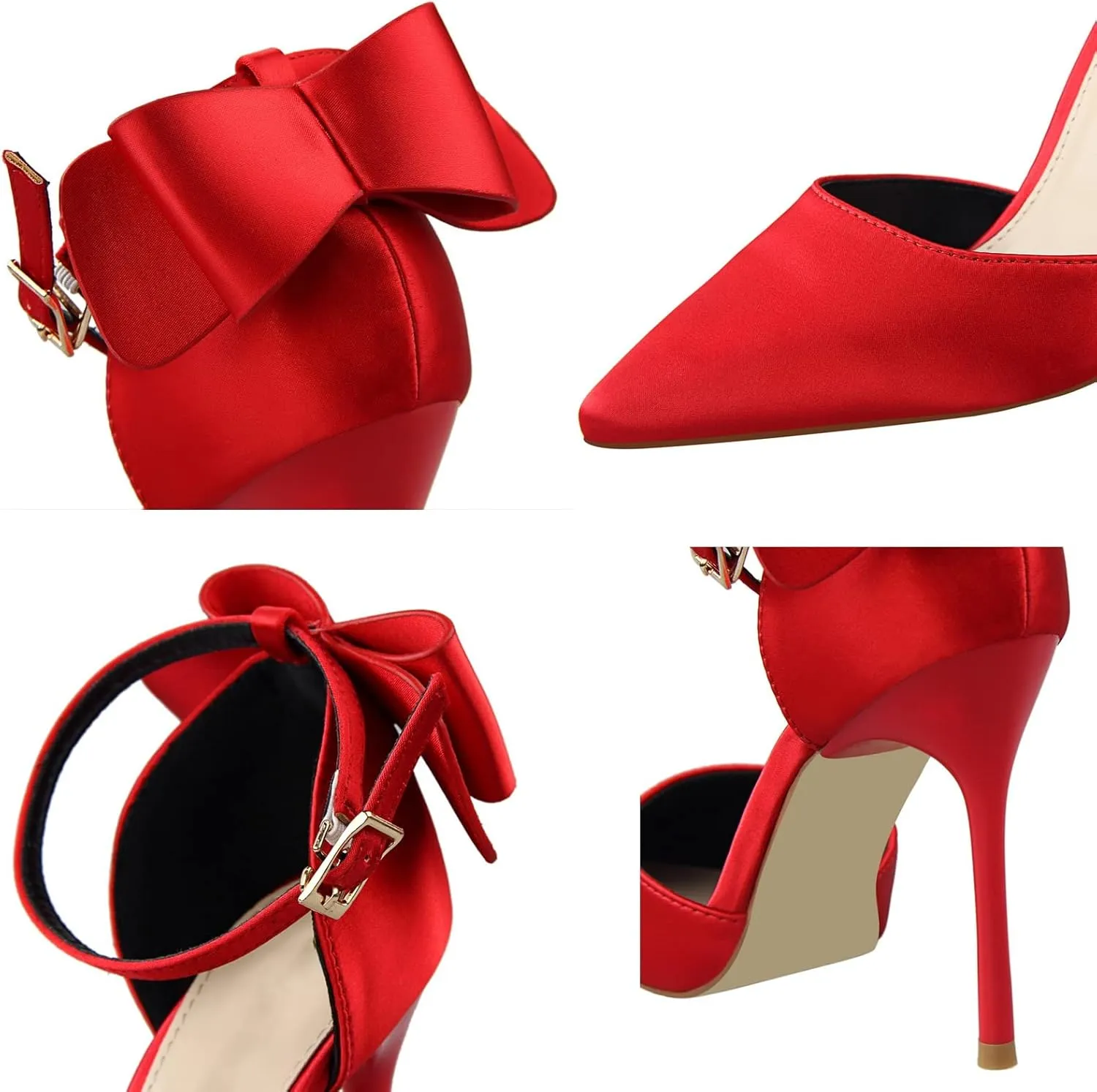 Womens High Heels Bow Back Strappy Wedding Dress Shoes Sexy Point Closed Toe Stiletto Sandals Ankle Strap D'Orsay Pumps