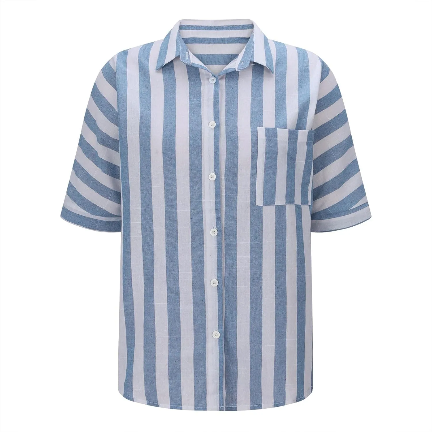 Women's Linen V Neck Button Down Shirt Roll Up Short Sleeve Casual Collared Work Blouse Loose Top Trendy