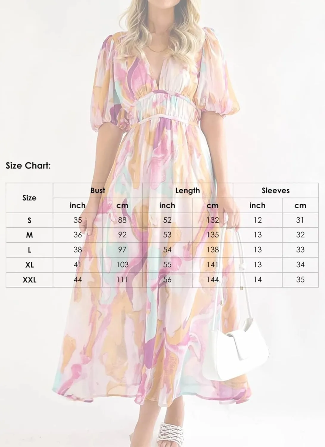Womens Maxi Dress Short Sleeve V-Neck Pink Abstract Print Elastic Waist Flowy Spring Summer Casual Party Dress