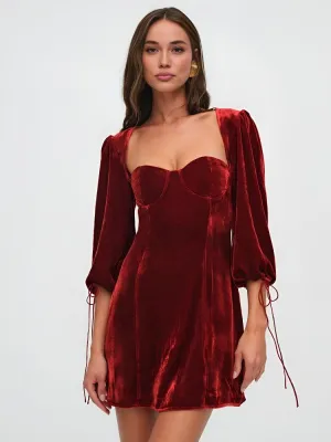 Women’s Mini Dress – Velvet Slim Fit – Puff Sleeve – Sweetheart Neck – Cocktail Wear