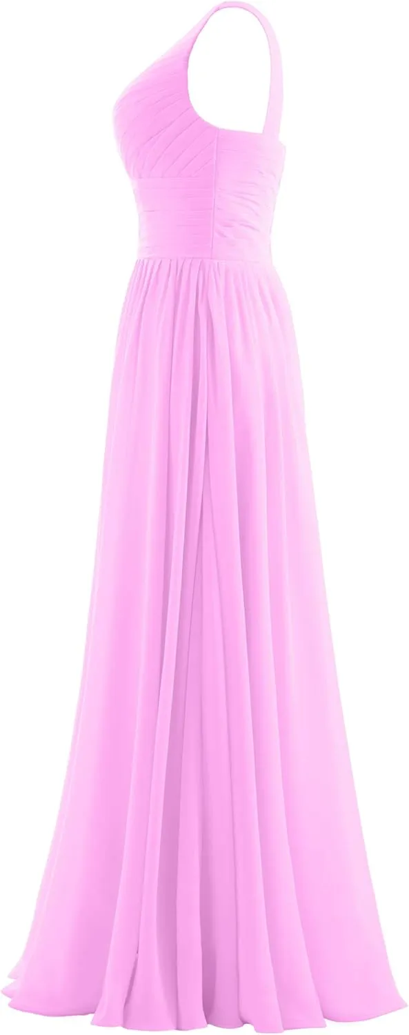 Women's Pleat Chiffon One Shoulder Bridesmaid Dresses Long Evening Dress Formal Wedding Party Dress