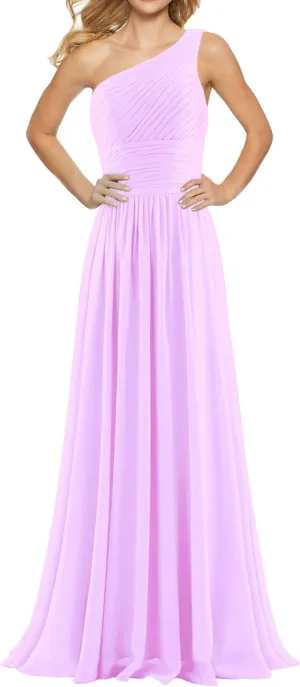 Women's Pleat Chiffon One Shoulder Bridesmaid Dresses Long Evening Dress Formal Wedding Party Dress