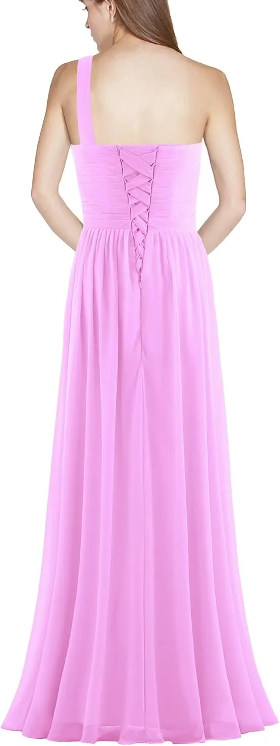 Women's Pleat Chiffon One Shoulder Bridesmaid Dresses Long Evening Dress Formal Wedding Party Dress
