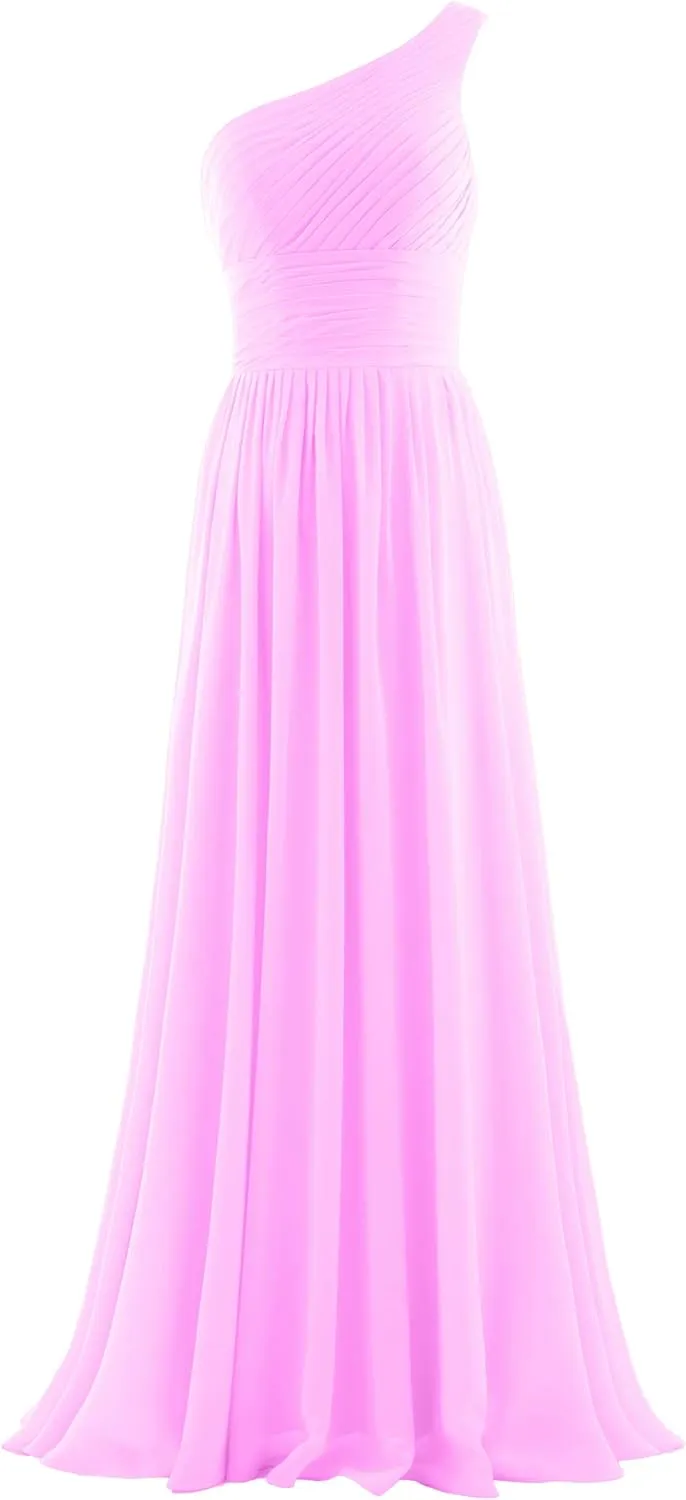Women's Pleat Chiffon One Shoulder Bridesmaid Dresses Long Evening Dress Formal Wedding Party Dress