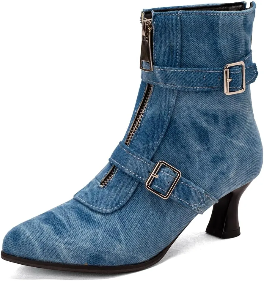 Women's Pointed Toe Kitten Low Heels Ankle Booties Buckle Zipper Winter Elegant Dressy Short Boots