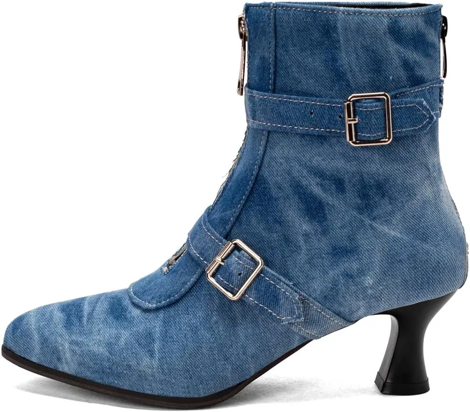 Women's Pointed Toe Kitten Low Heels Ankle Booties Buckle Zipper Winter Elegant Dressy Short Boots