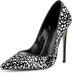 Women's Sexy Leopard Animal-Print Stiletto Pointed Closed Toe Slip On 4IN High Heel Pumps for Party Evening