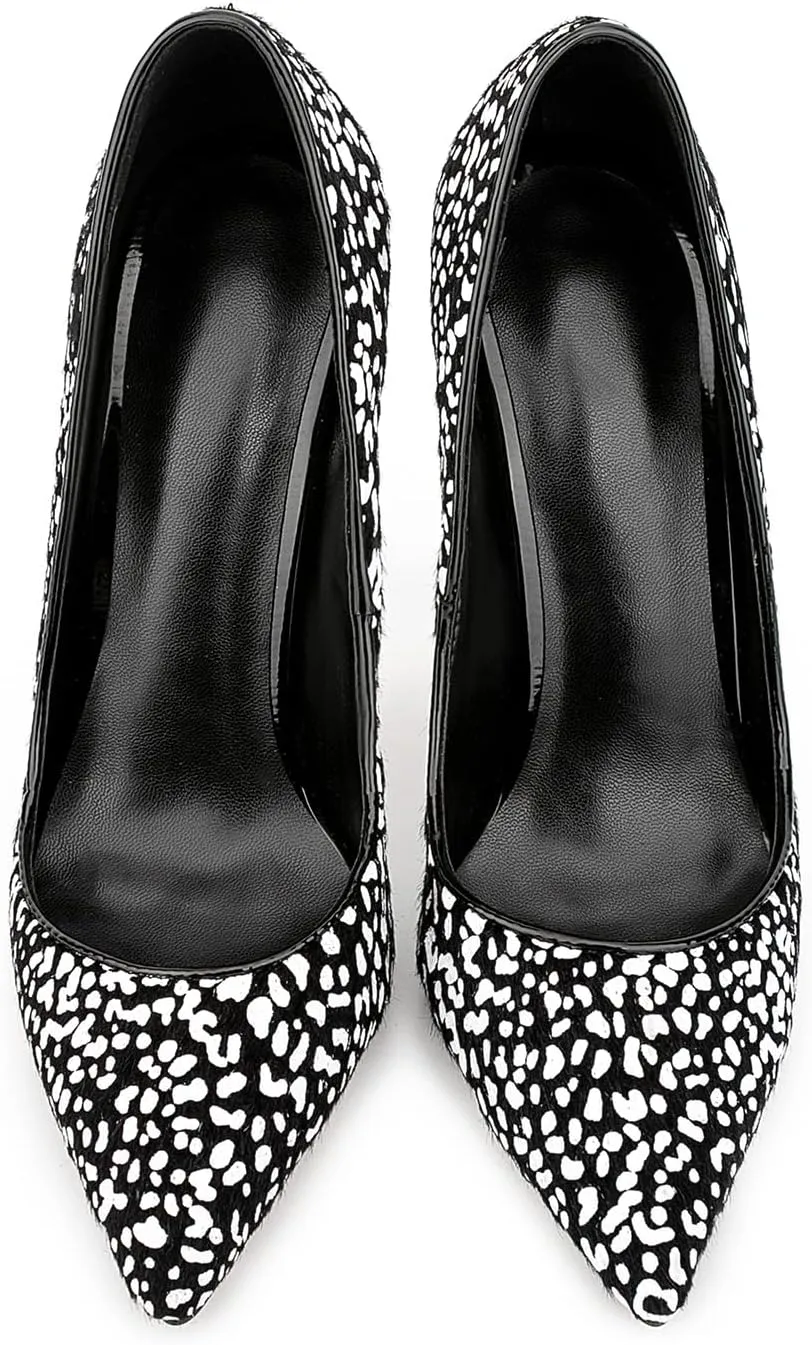 Women's Sexy Leopard Animal-Print Stiletto Pointed Closed Toe Slip On 4IN High Heel Pumps for Party Evening