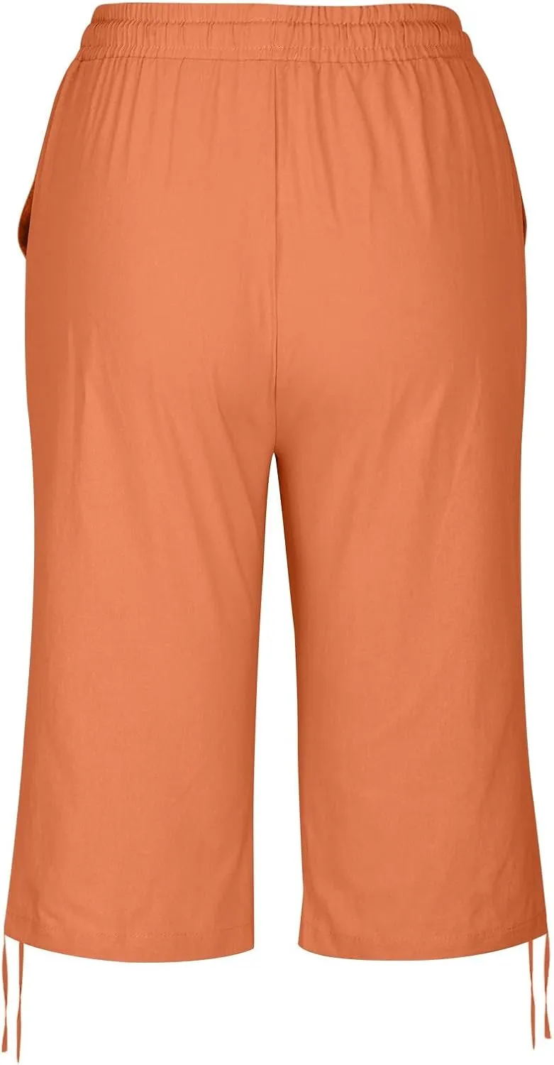 Womens Shorts 2025 Summer Fashion Linen Shorts Bermuda Knee Length Casual Loose Pants Workout Pants