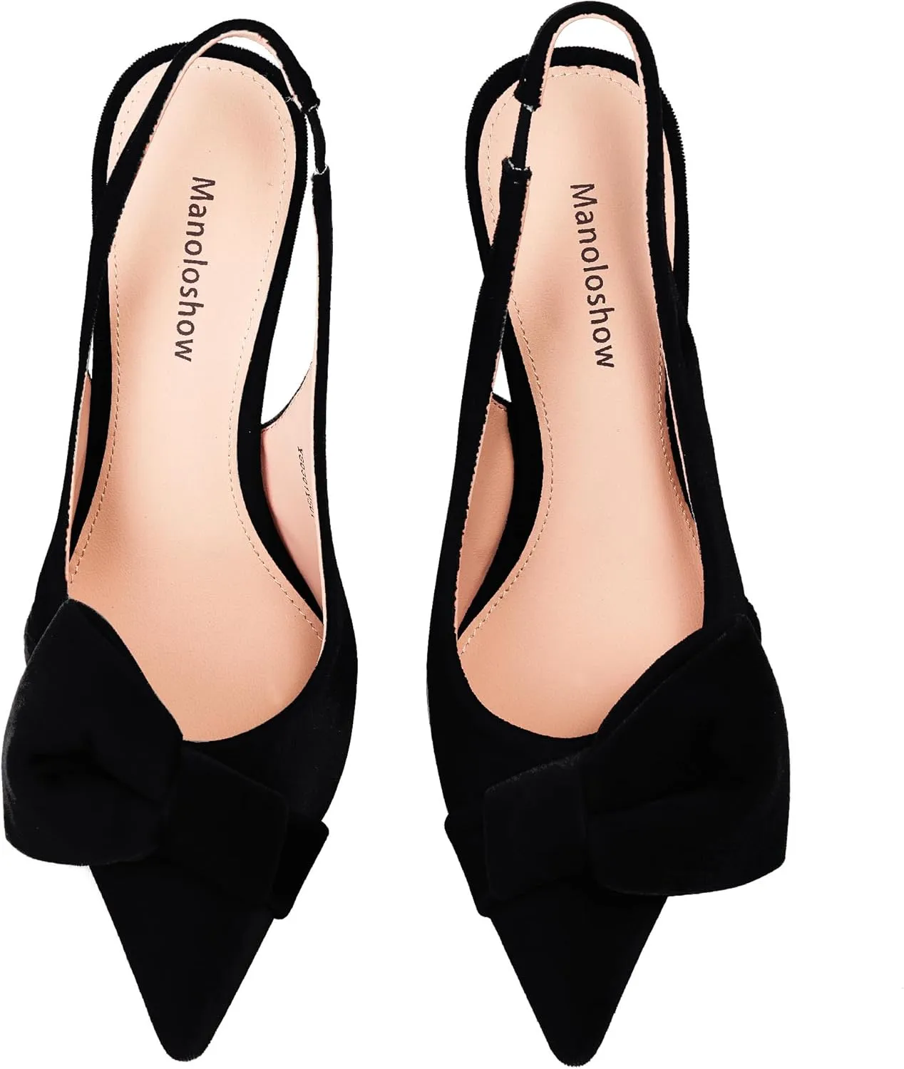 Women's Slingback Heels with Bow Leather Pointed Toe Pumps with Elasticated Strap 3.3" High Heels Evening Comfy Dress Shoes