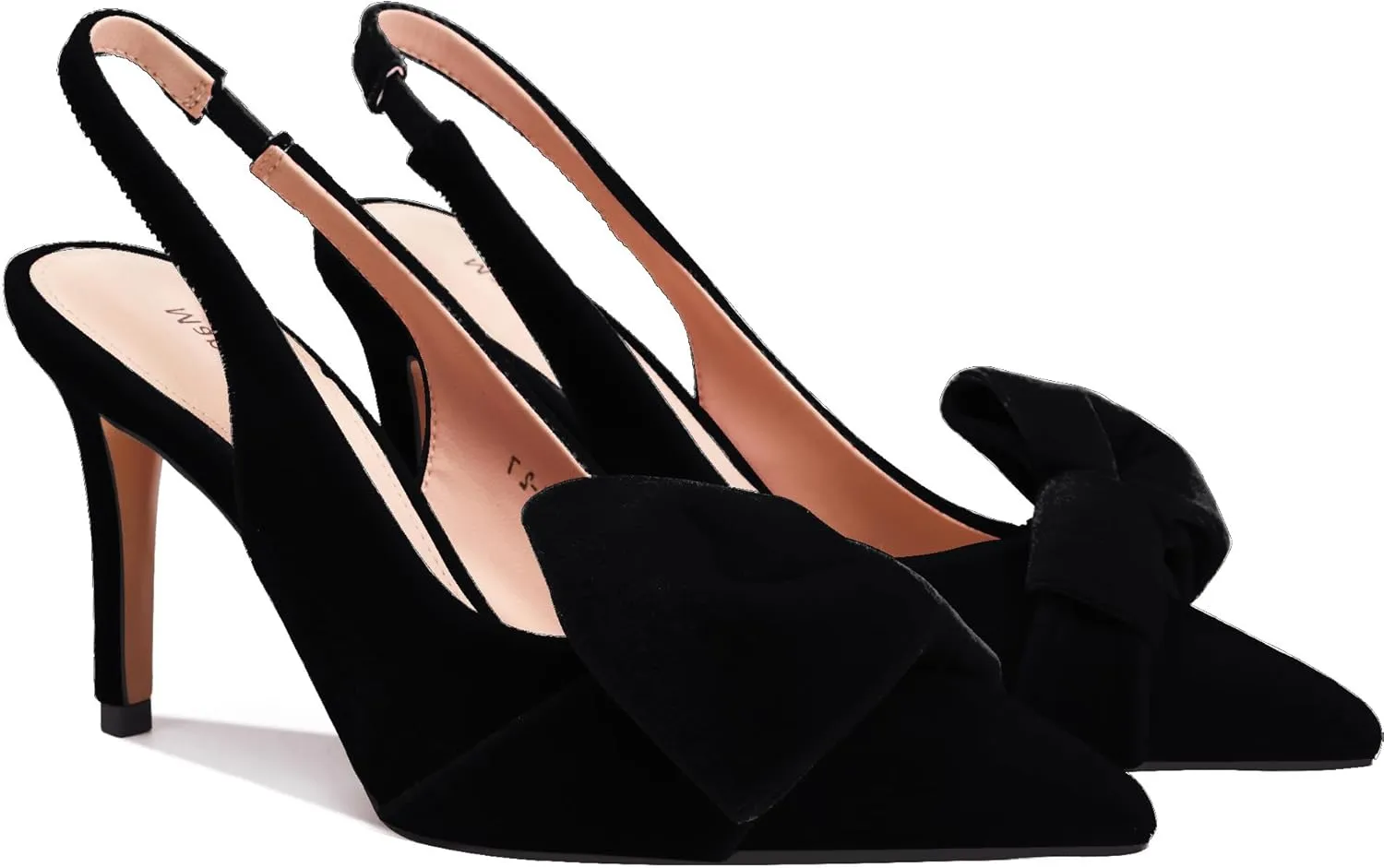 Women's Slingback Heels with Bow Leather Pointed Toe Pumps with Elasticated Strap 3.3" High Heels Evening Comfy Dress Shoes