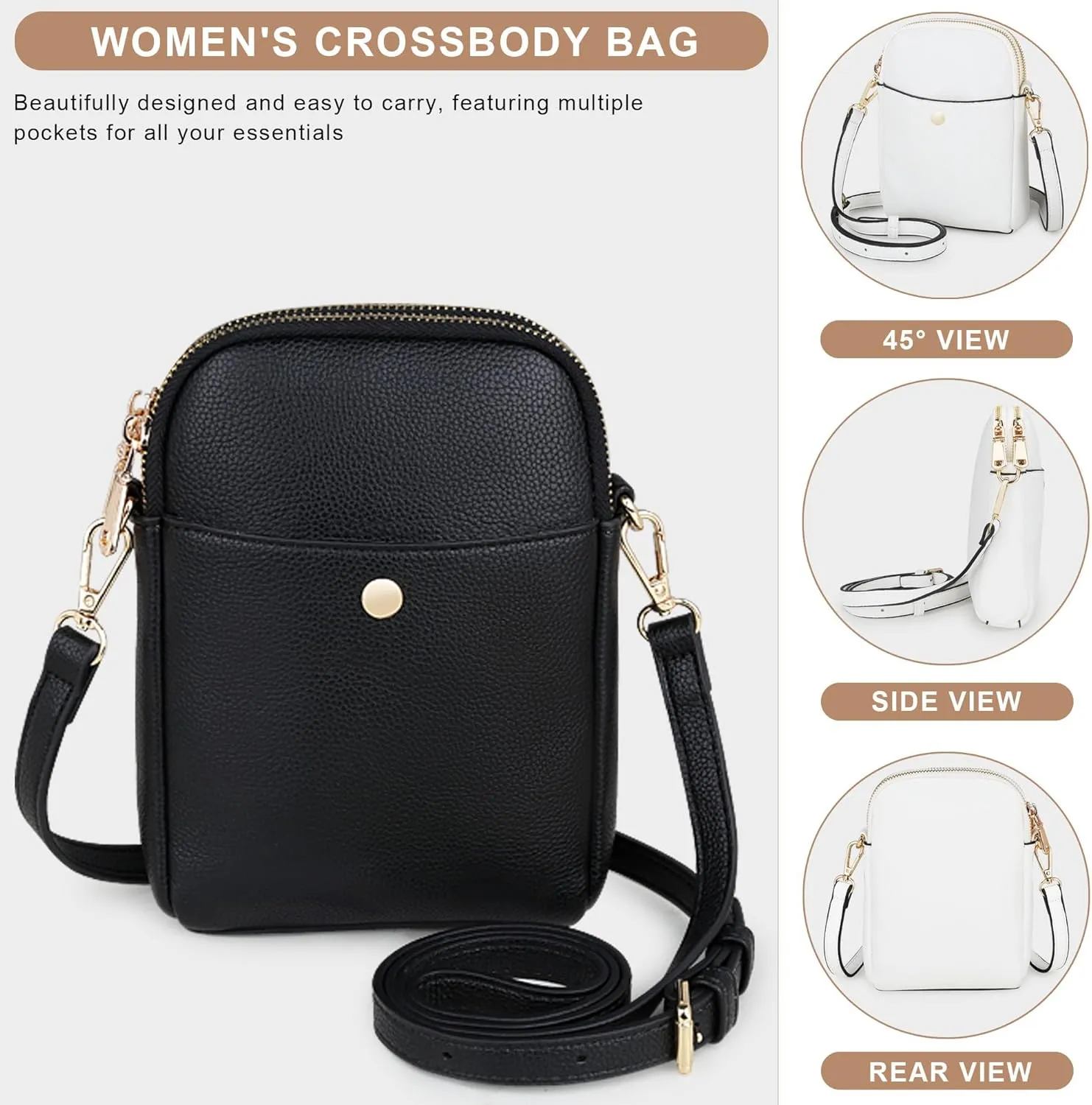 Women's Small Crossbody Bag, Multi-Pocket Mobile Phone Wallet with Adjustable Shoulder Strap