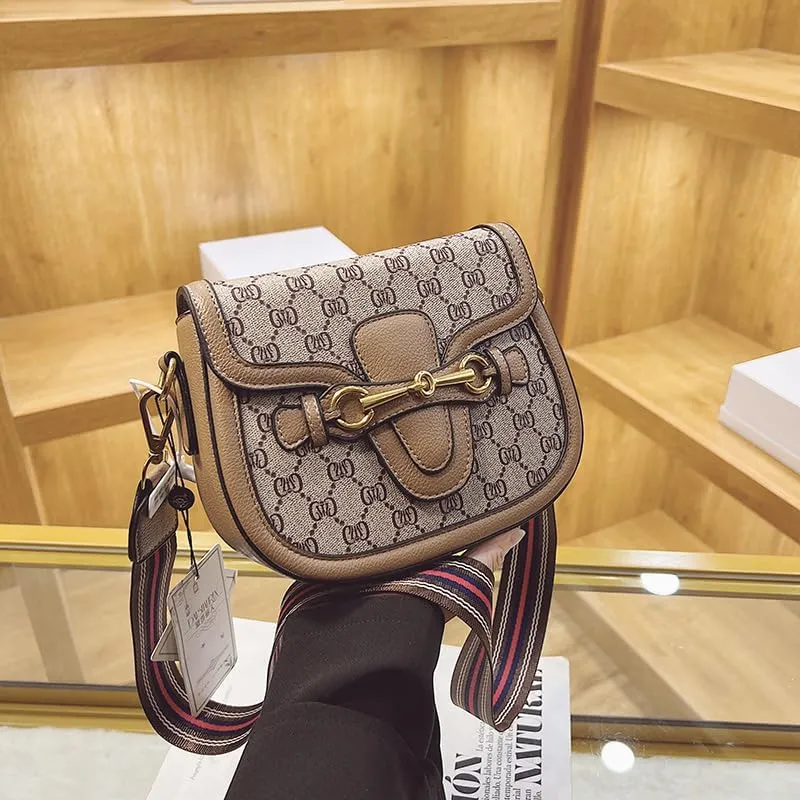 Women's Small Crossbody Bags with Golden Buckle Artificial Leather Purse Handbag in Fashionable Design
