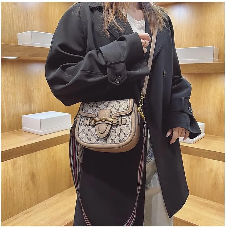 Women's Small Crossbody Bags with Golden Buckle Artificial Leather Purse Handbag in Fashionable Design