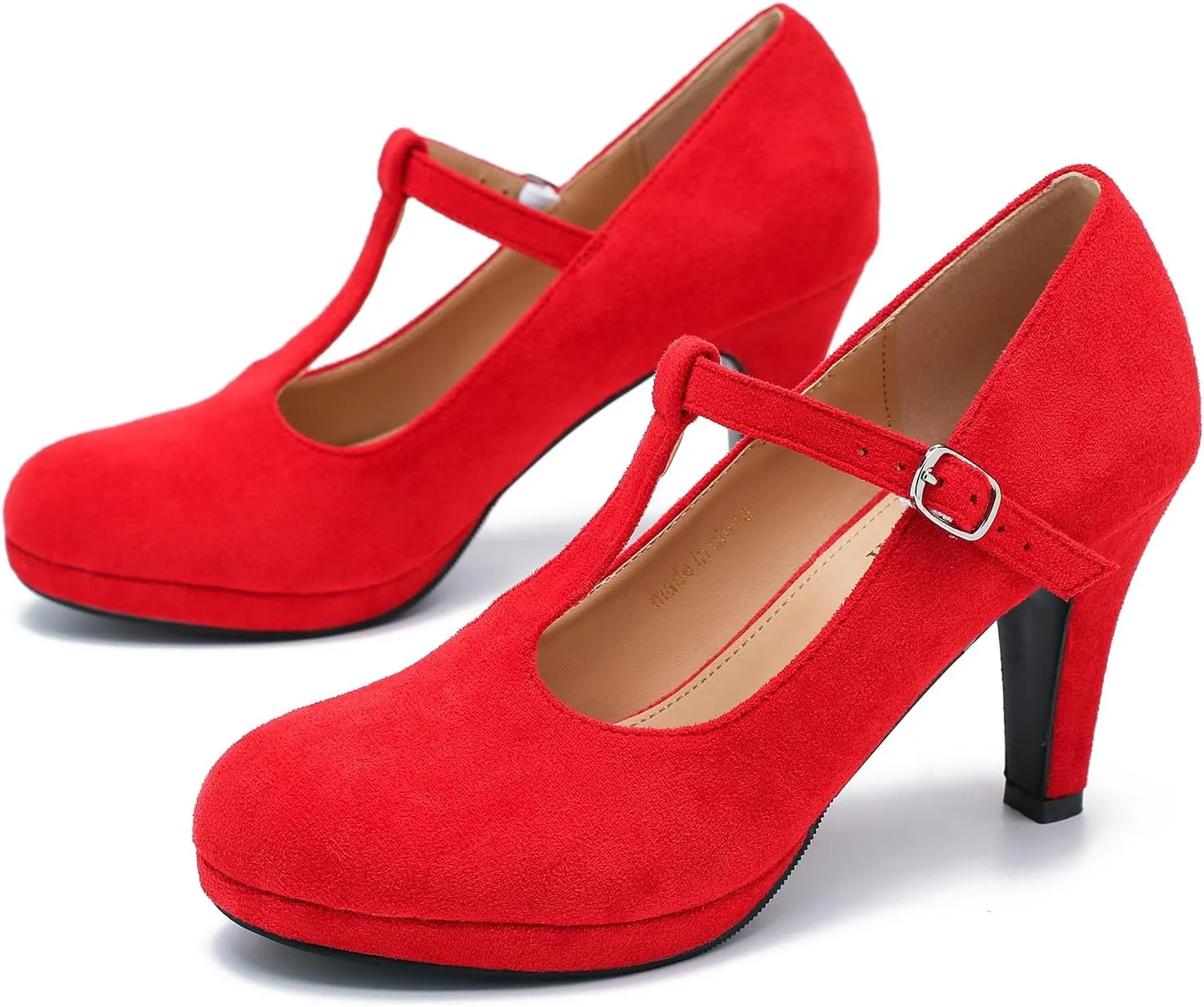 Womens T Strap High Heels Close Toe Classic Round Toe Shoes Comfortable Low Platform Ankle Strap Mary Jane Dress Pumps