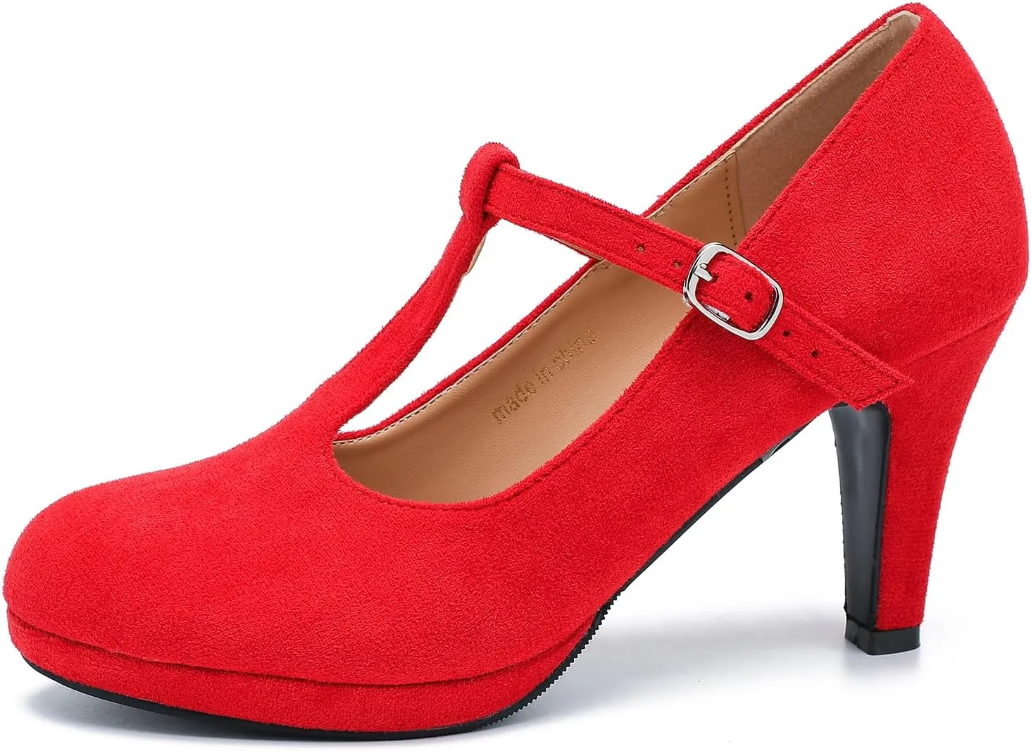 Womens T Strap High Heels Close Toe Classic Round Toe Shoes Comfortable Low Platform Ankle Strap Mary Jane Dress Pumps