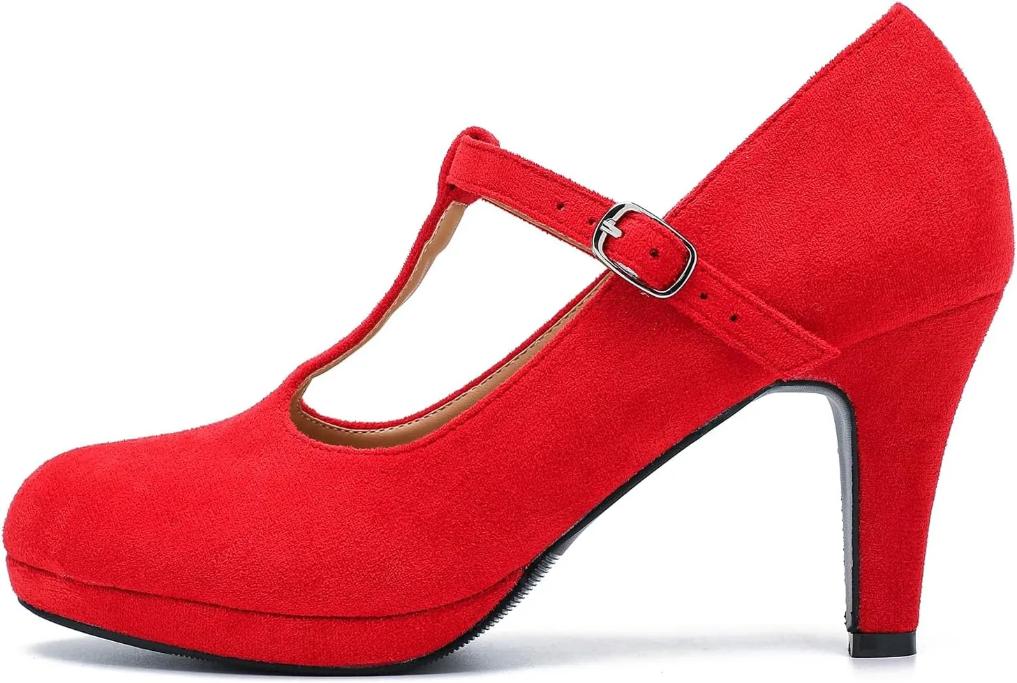 Womens T Strap High Heels Close Toe Classic Round Toe Shoes Comfortable Low Platform Ankle Strap Mary Jane Dress Pumps