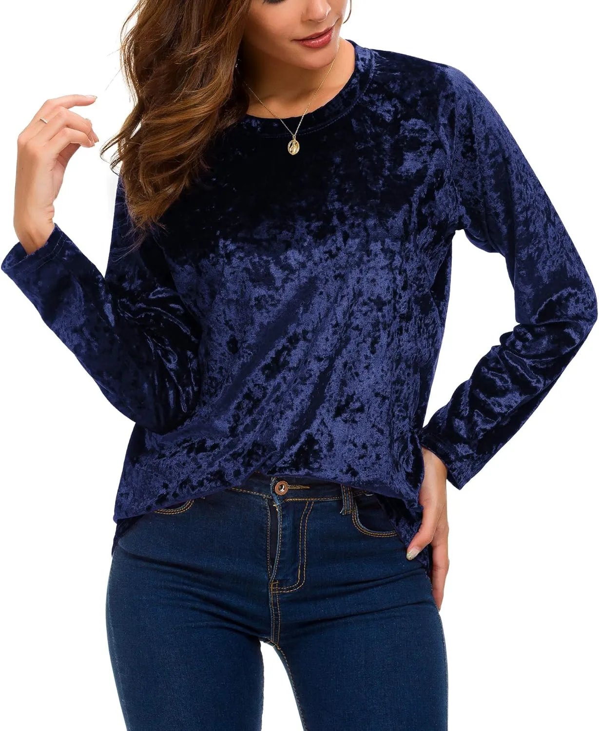 Women's Vintage Velvet T-Shirt Casual Long Sleeve Top