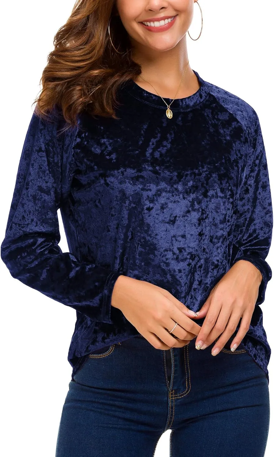 Women's Vintage Velvet T-Shirt Casual Long Sleeve Top