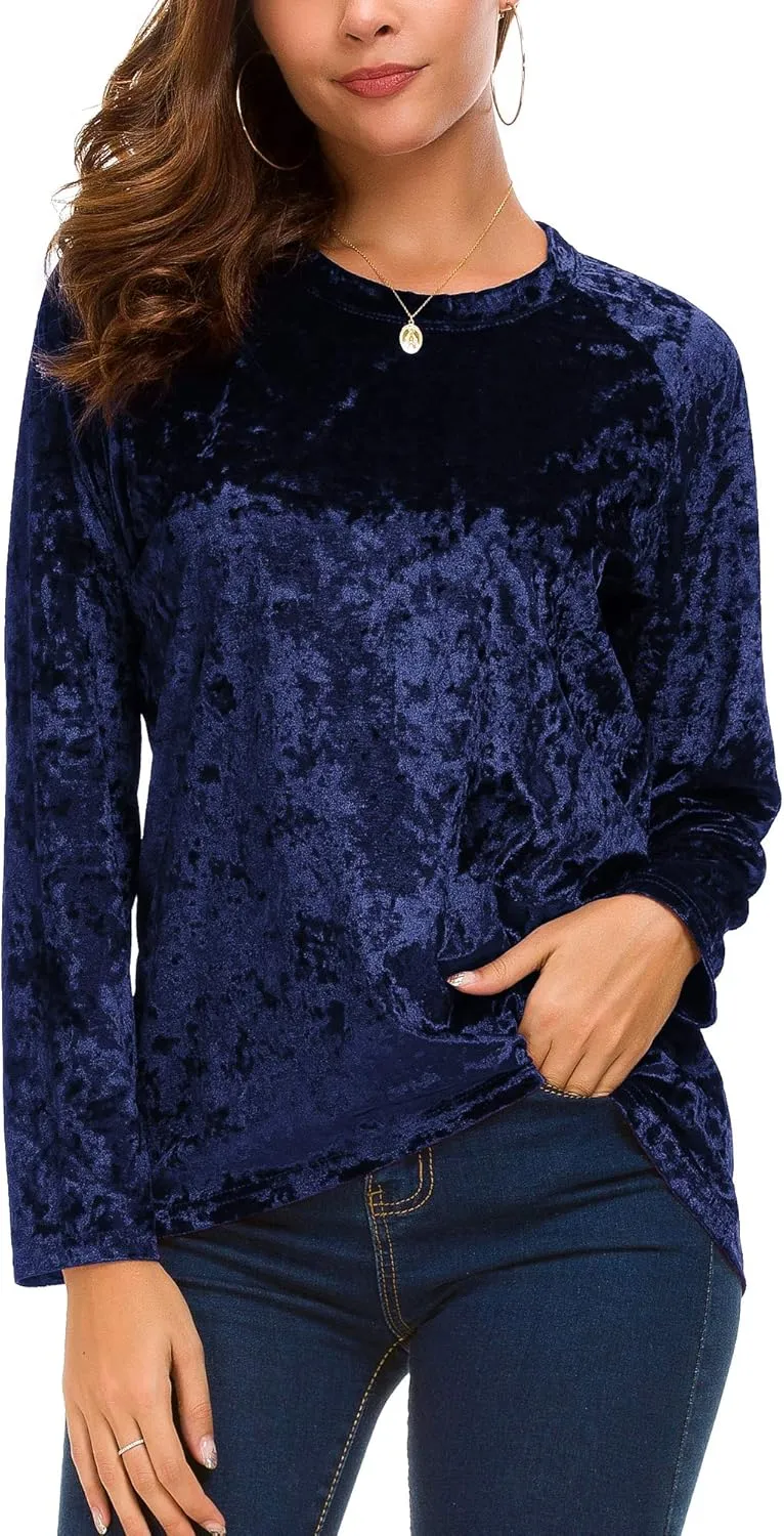 Women's Vintage Velvet T-Shirt Casual Long Sleeve Top