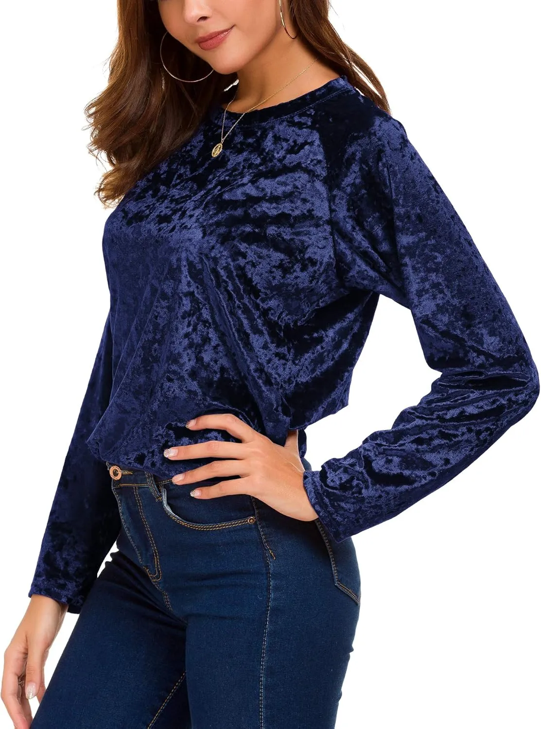 Women's Vintage Velvet T-Shirt Casual Long Sleeve Top