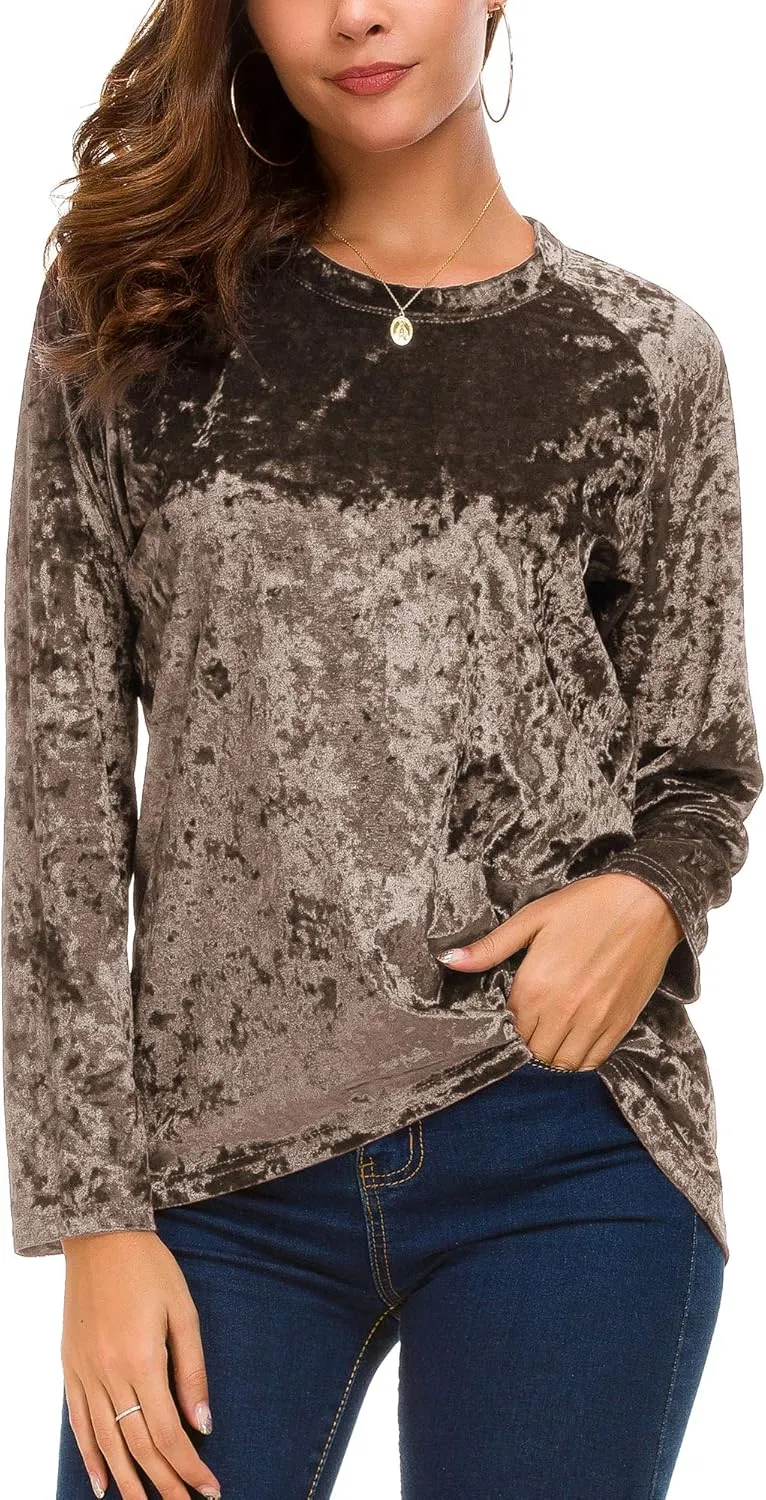 Women's Vintage Velvet T-Shirt Casual Long Sleeve Top