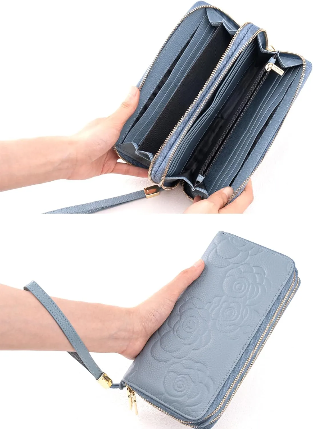 Women's Wallet RFID Blocking Leather Double Zip Large Capacity Card Holder Ladies Phone Clutch Long Purse Wristlet