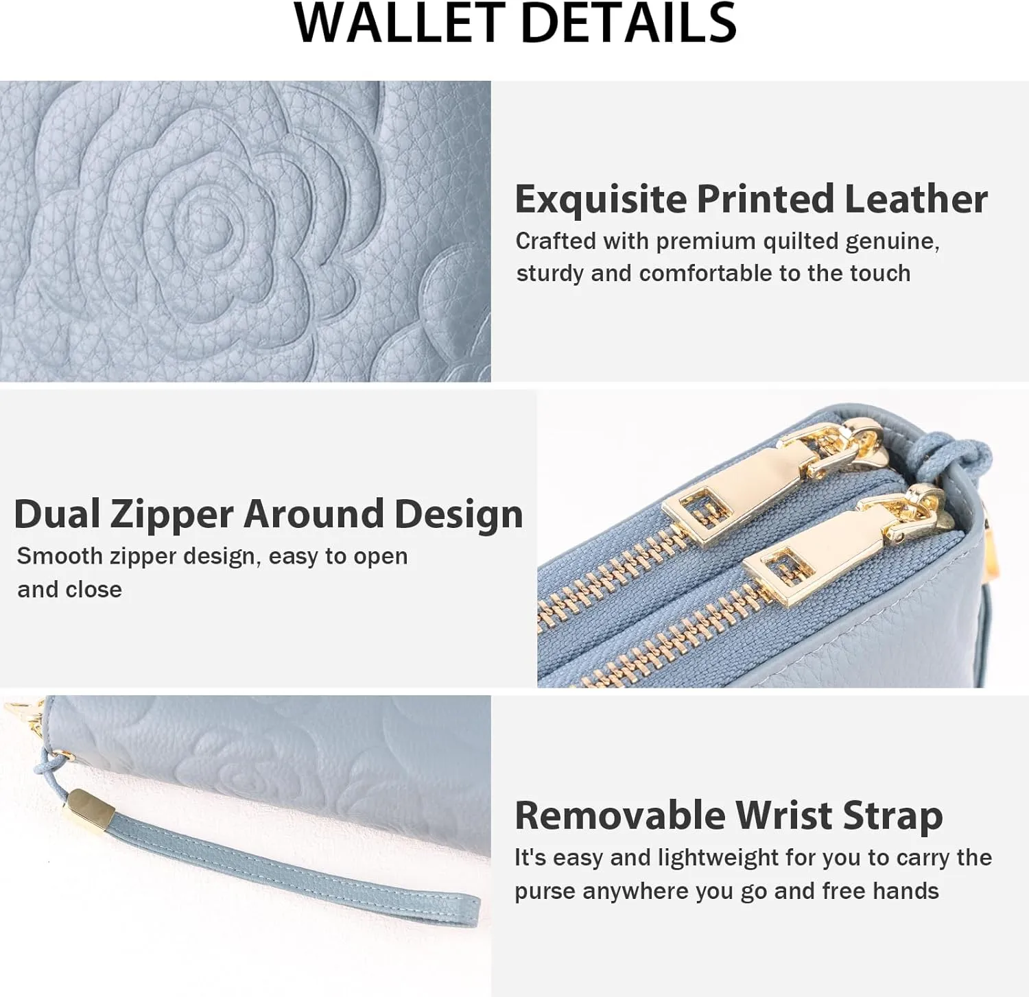 Women's Wallet RFID Blocking Leather Double Zip Large Capacity Card Holder Ladies Phone Clutch Long Purse Wristlet
