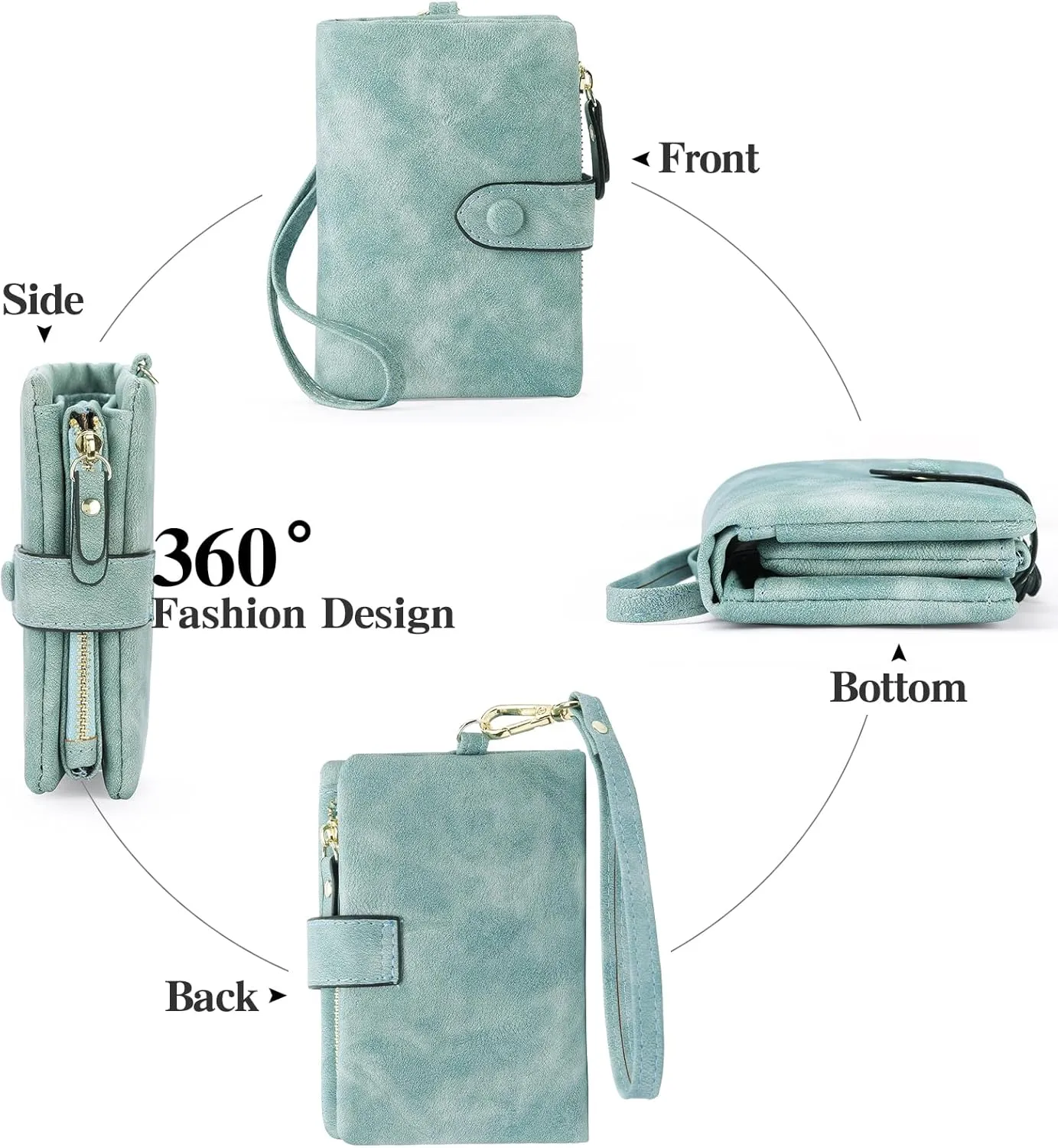 Womens Wallet Small Bifold Leather Wallets Women RFID blocking Ladies Wristlet with Card holder ID window Coin Purse