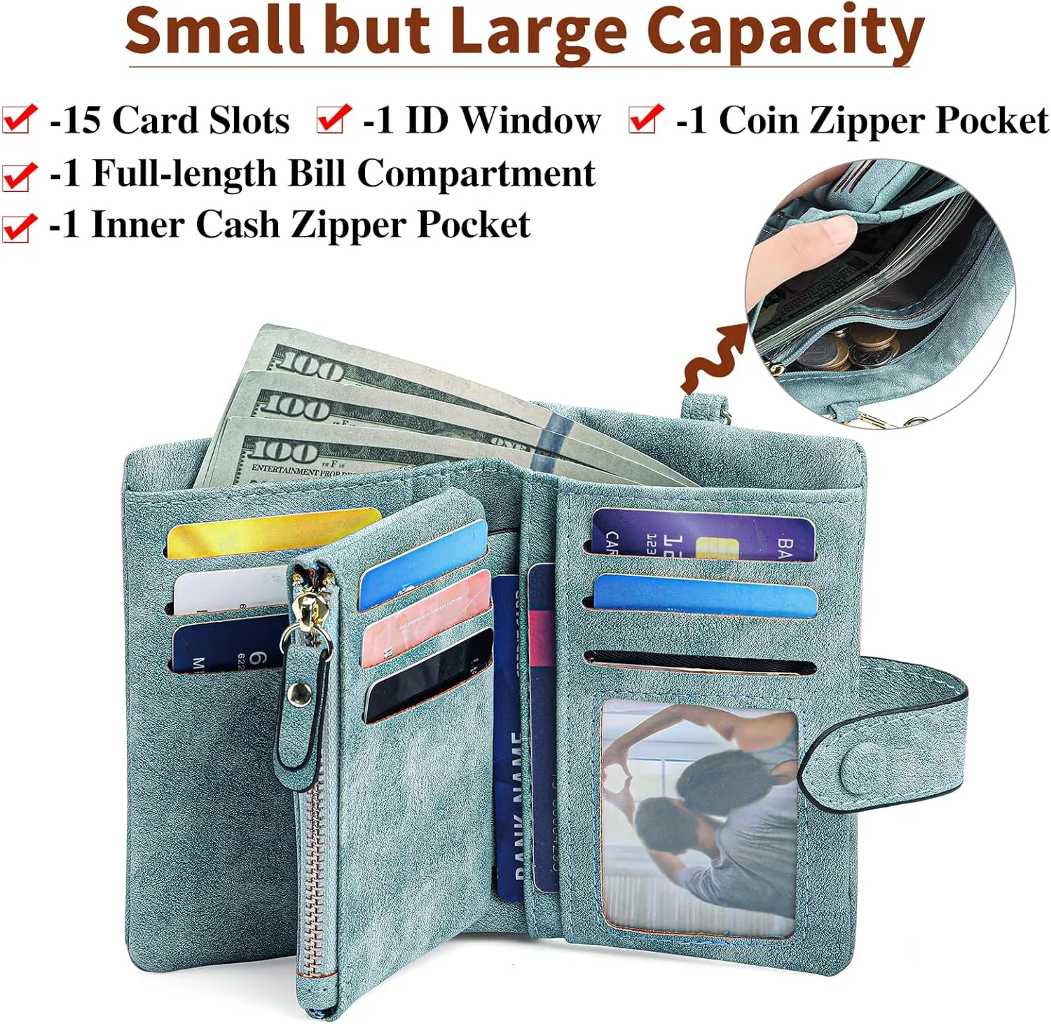 Womens Wallet Small Bifold Leather Wallets Women RFID blocking Ladies Wristlet with Card holder ID window Coin Purse