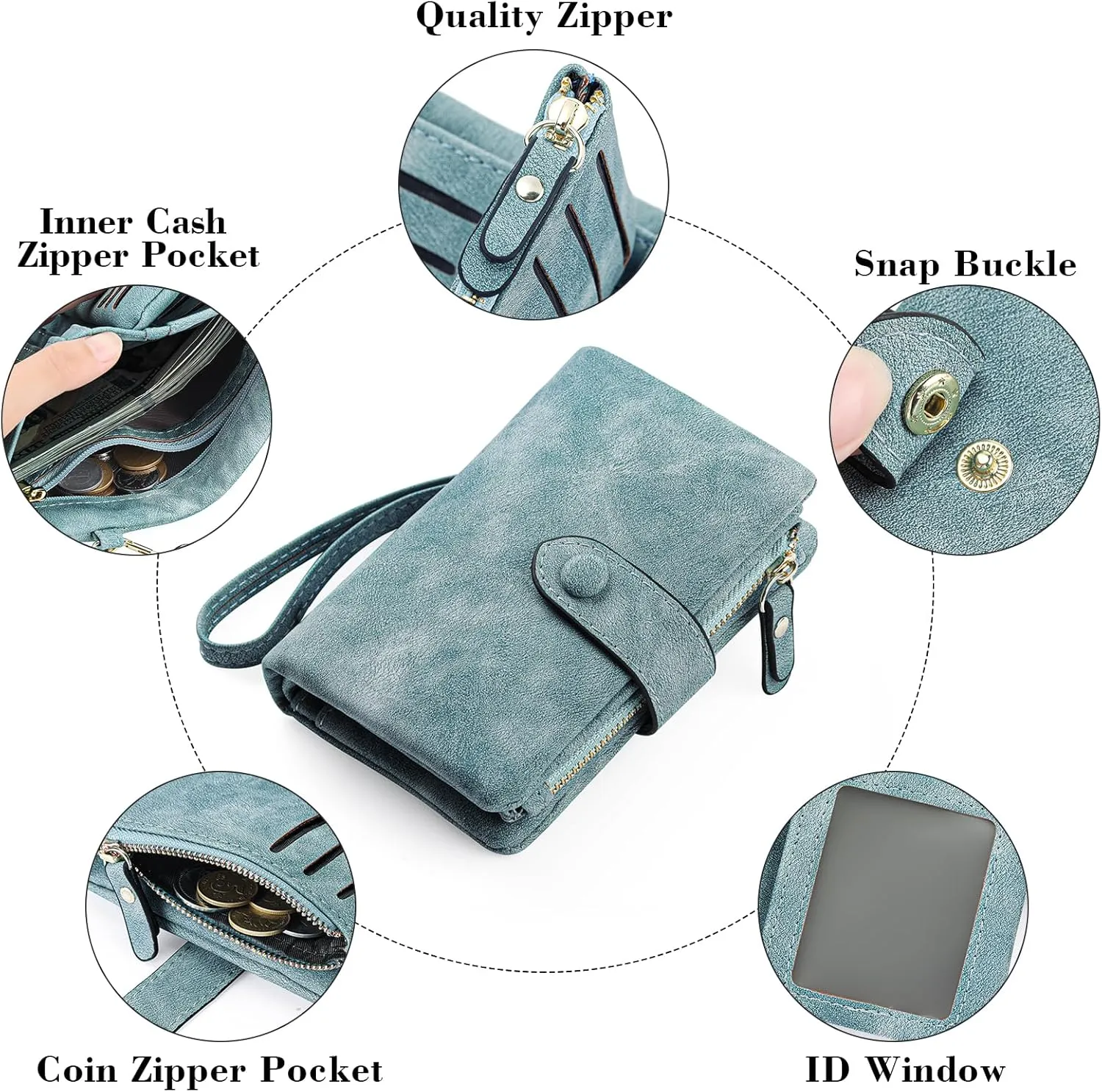 Womens Wallet Small Bifold Leather Wallets Women RFID blocking Ladies Wristlet with Card holder ID window Coin Purse