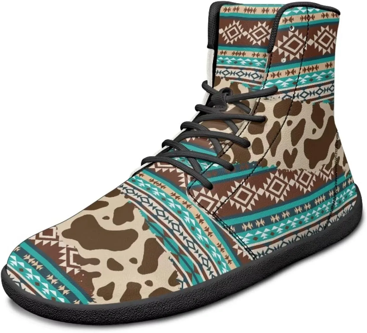 Women's Wide Toe Barefoot Shoes Ankle Boots with Zero Drop Sole Anti Slip High-Top PU Leather Sneakers