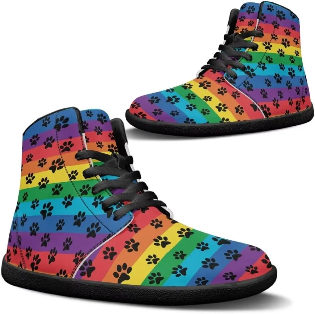 Women's Wide Toe Barefoot Shoes Ankle Boots with Zero Drop Sole Anti Slip High-Top PU Leather Sneakers